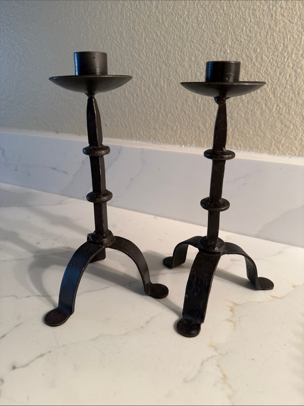 Industrial Style Hand-Forged Black Taper Candle Holders Set of 2